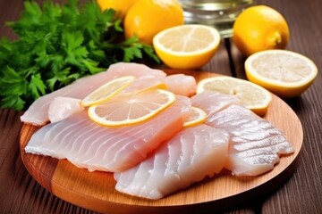fish fillet with lemon slices and fresh parsley