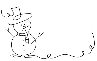 Cartoon snowman on transparent background. Christmas, New Year greeting card concept. Line art. 