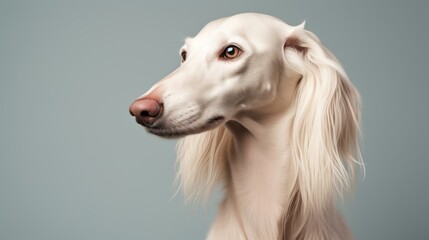 Obraz na płótnie Canvas Portrait of a white borzoi dog on grey background