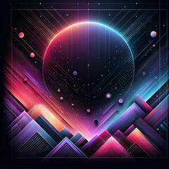 A high-resolution image portraying an ethereal geometric orbit, embodied by a spectrum of colors ranging from dark blue to vibrant magenta, all harmonizing in a celestial symphony of shapes and lines.