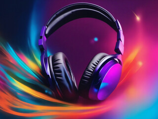 Fototapeta na wymiar headphones on colorful background