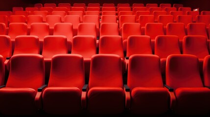 Empty cinema auditorium with red seats. 3d render illustration. - obrazy, fototapety, plakaty