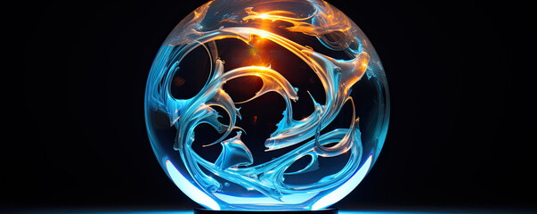 Artificial translucent sphere from glass. Inteligence technology  age.