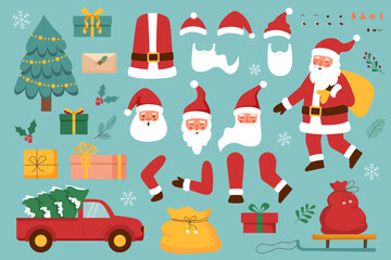 Santa Claus character elements set. Christmas concept.	
