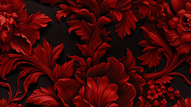 Seamless Victorian damask wallpaper in deep red