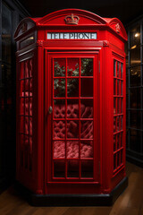 Obraz premium Dog house designed like a traditional British phone booth, Generative AI