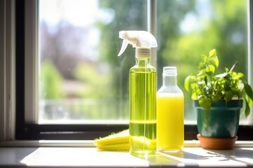 diy glass cleaner in spray bottle beside window