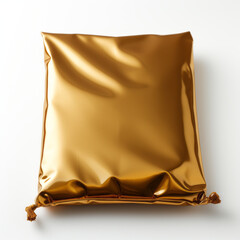 Empty gold metallic pouch mockup, packet, white background "ai generated"