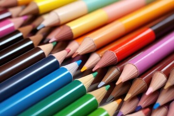 Fototapeta premium close-up of colorful eyeliner pencils awaiting packaging