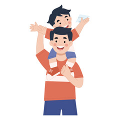 flat design illustration of joy of playing with dad on father's day vector eps