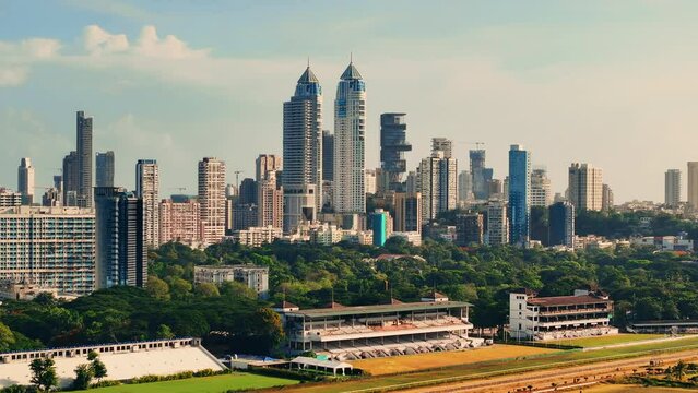 Arial view of Mumbai Skyline, high-rise buildings at South Mumbai, Maharashtra India. Cinematic shot of Indian cityscape. Most Posh Areas in Mumbai.