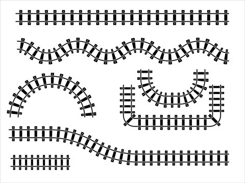 Train railway track elements. Rail road map. 