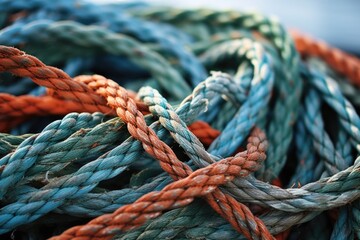 Fototapeta na wymiar close-up image of ropes and knots used in fishing boat