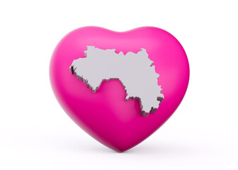 Naklejka na ściany i meble 3d Pink Heart With 3d White Map Of Guinea Isolated On White Background 3d Illustration