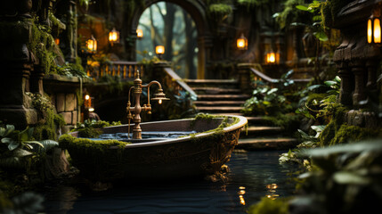 Bath tub in the jungle book forest "ai generated"