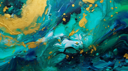 Turquoise and golden abstract watercolor background 