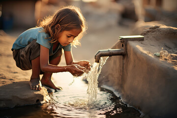 Raise funds for clean water quench thirst. social responsibility concept - obrazy, fototapety, plakaty