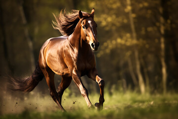 Fototapeta premium Horse running in the wild preirie, horse, wild horse