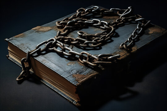 A book with a broken chain depicted on its cover suggests themes of emancipation, breaking free from constraints, and intellectual freedom