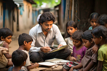 Teach a skill empower the underprivileged. social responsibility concept