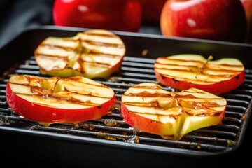 cooking creative dessert of apples in grill basket