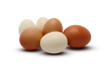 White and brown eggs on transparent background