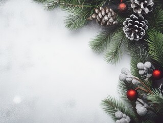 Obraz na płótnie Canvas Christmas decorations on background Flat lay top view copy space.