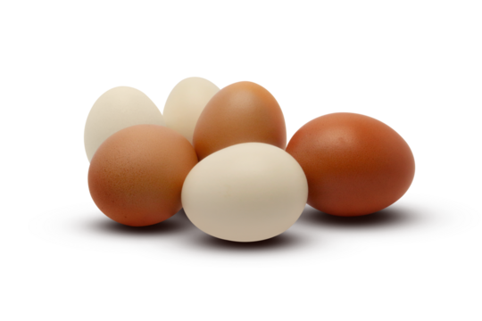 White and brown eggs on transparent background
