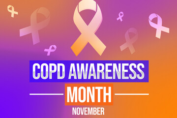 COPD Awareness Month backdrop with colorful gradient, ribbon and typography on it. November is observed as awareness month for copd