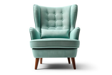 Fototapeta premium Classic armchair art deco style in turquoise velvet with wood legs isolated on white background.