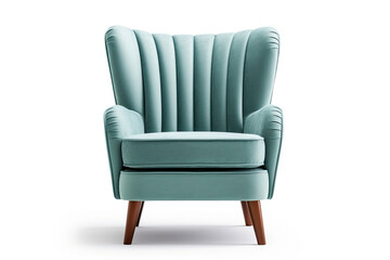 Fototapeta premium Classic armchair art deco style in turquoise velvet with wood legs isolated on white background.