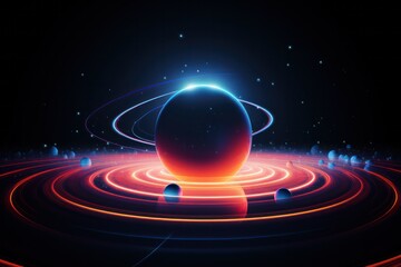 neon planet and orbit in space isolated on black background