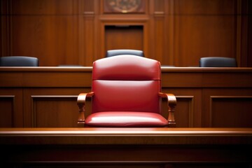 an empty judge胢s chair in the courtroom - obrazy, fototapety, plakaty