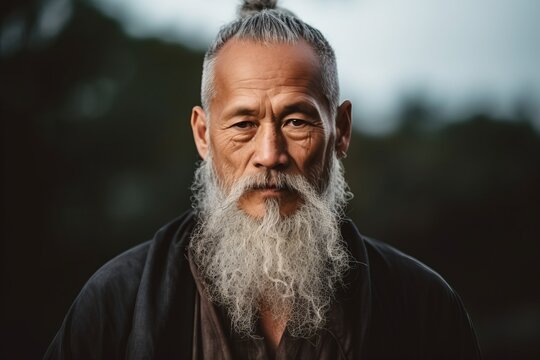 Portrait Of An Old Man With Long White Beard And Mustache.