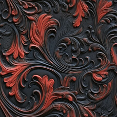 Seamless tooled embossed leather texture repeat with flower and leaf  elements - obrazy, fototapety, plakaty