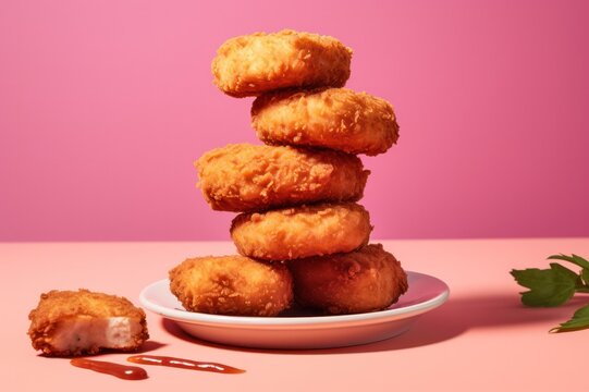 vegan nuggets isolated on pink background