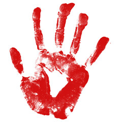 Bloody hand print isolated on transparent background. Royalty high-quality free stock png image of  Horror scary blood dirty handprint and fingerprint overlay on transparent backgrounds