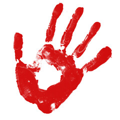 Bloody hand print isolated on transparent background. Royalty high-quality free stock png image of  Horror scary blood dirty handprint and fingerprint overlay on transparent backgrounds - obrazy, fototapety, plakaty