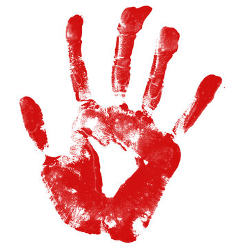 Bloody hand print isolated on transparent background. Royalty high-quality free stock png image of  Horror scary blood dirty handprint and fingerprint overlay on transparent backgrounds