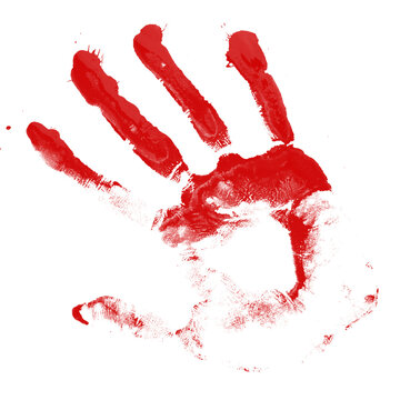 Bloody hand print isolated on transparent background. Royalty high-quality free stock png image of  Horror scary blood dirty handprint and fingerprint overlay on transparent backgrounds