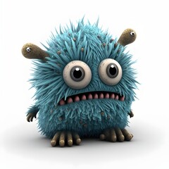 Cute blue cartoon monster isolated on white background