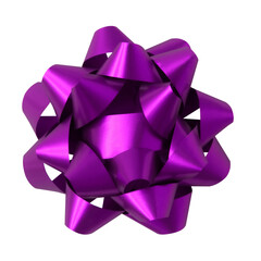 Purple shiny Christmas bow ribbon isolated from white background. Clipping path included. PNG format.