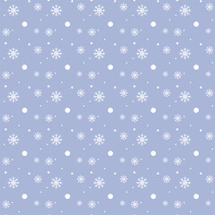 Winter seamless pattern with white snowflakes on violet background. Vector illustration. Card, paper, texture, wallpaper, background, template, decoration.