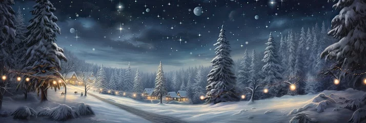 Fototapete Nachtblau Winter scenery, holiday cheer, snowy landscape, Christmas wonder, serene ambiance, seasonal enchantment. Generated by AI.