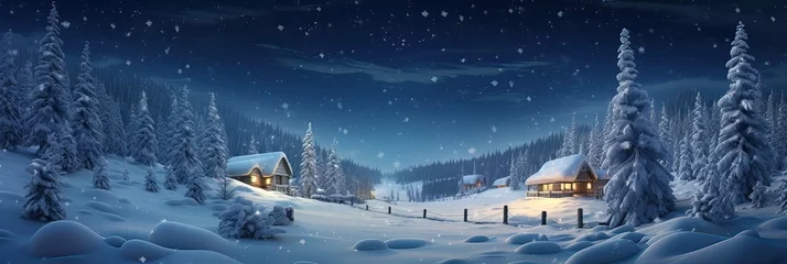 Fotobehang Winter wonderland, holiday charm, snowy landscape, Christmas magic, peaceful tranquility, seasonal enchantment. Generated by AI. © Кирилл Макаров