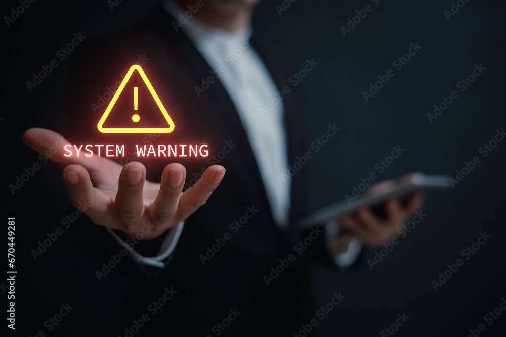 Poster system warning hacked alert, cyber attack on computer network.data protection concept. concept of cy