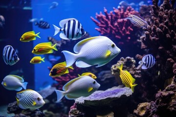 Fototapeta na wymiar exotic fish swimming together in an aquarium