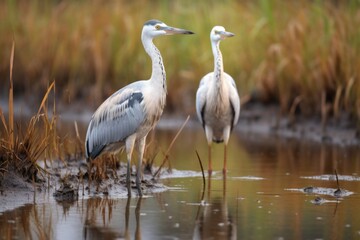 Fototapeta premium herons wading in a marshy wetland