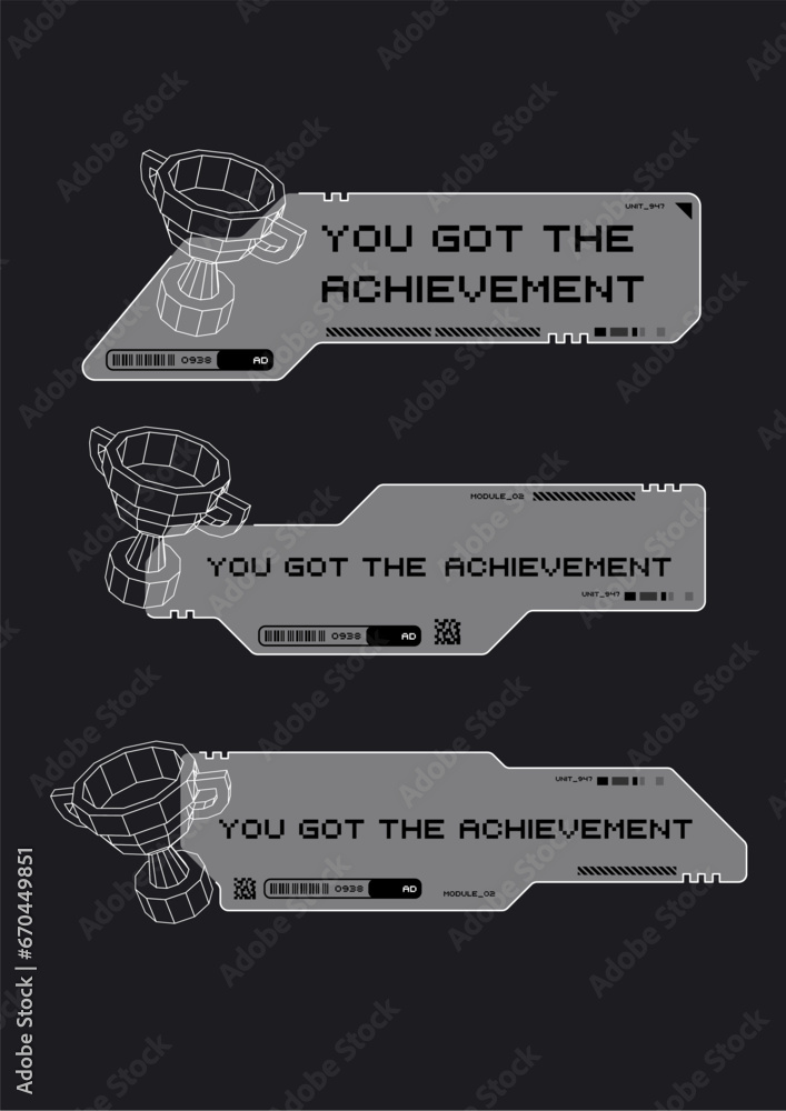 Poster achievement game screen. space game design. digital design elements hud style. trendy shapes in cybe