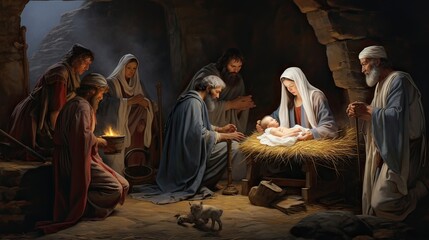 Nativity wonder, spiritual radiance, divine birth, holiday tradition, Christmas serenity. Generated by AI.